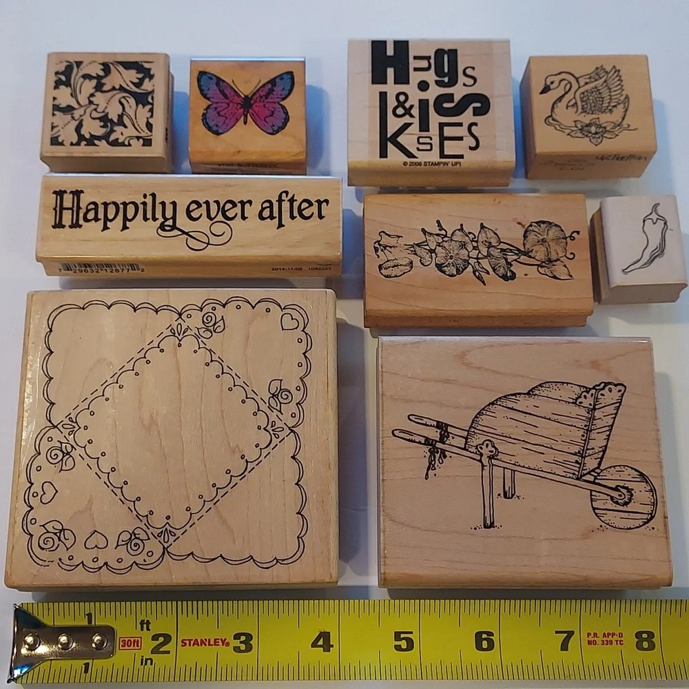 Rubber Stamps Set Of 9 Gardening Floral Swan Butterfly Pepper Wedding Hugs Kiss